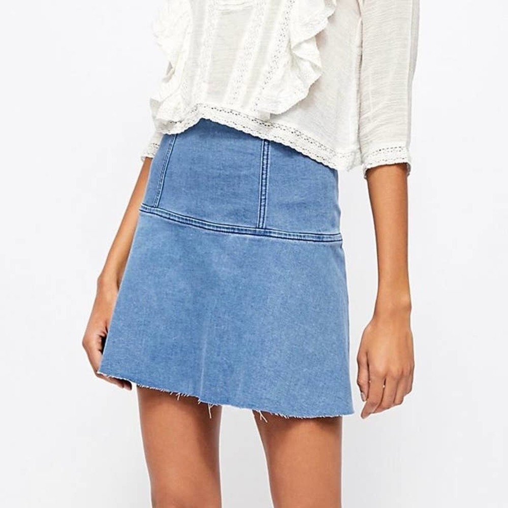 Free People Highlands High-Waisted Stretch Denim A-Line Mini Skirt